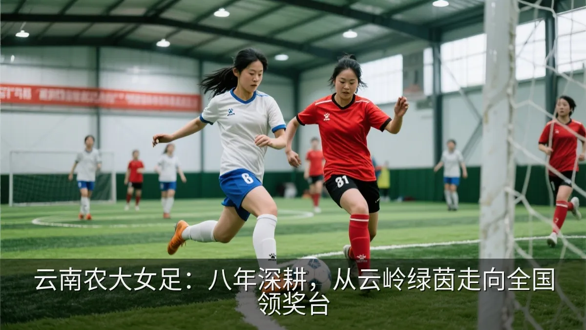 女子足球队队员进行比赛拼抢